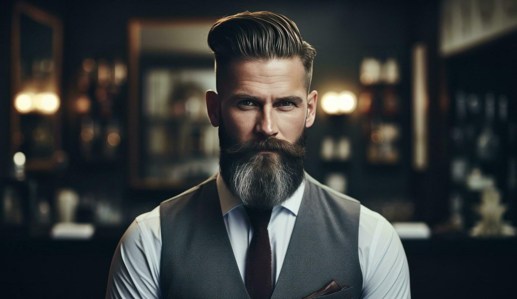 AI generated a bearded gentleman in a barber shop photo