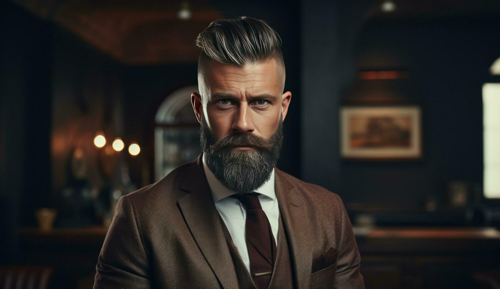 AI generated a bearded gentleman in a barber shop photo