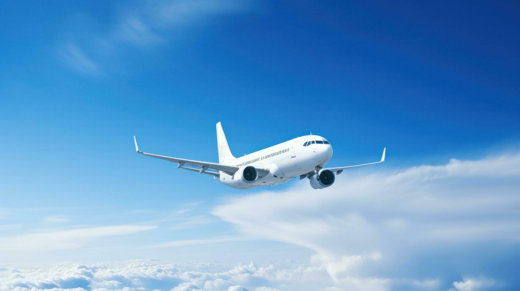 AI generated white airplane against blue sky, photo