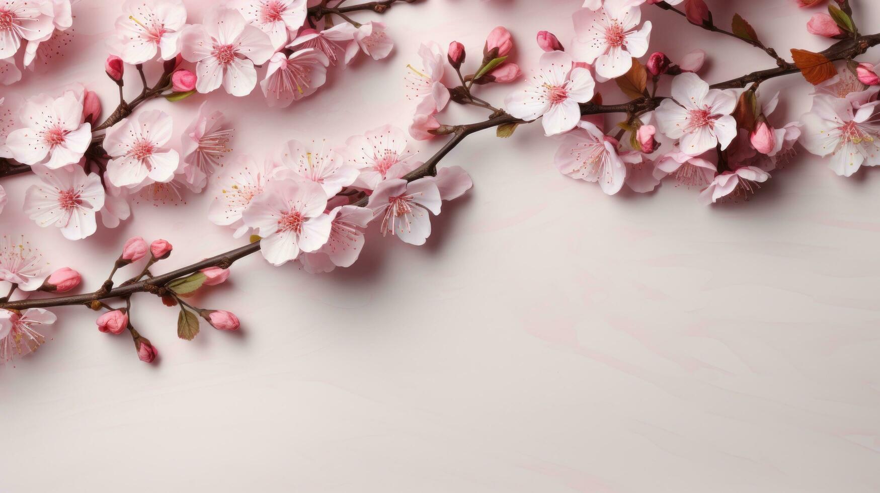 AI generated spring sakura background with copy space photo