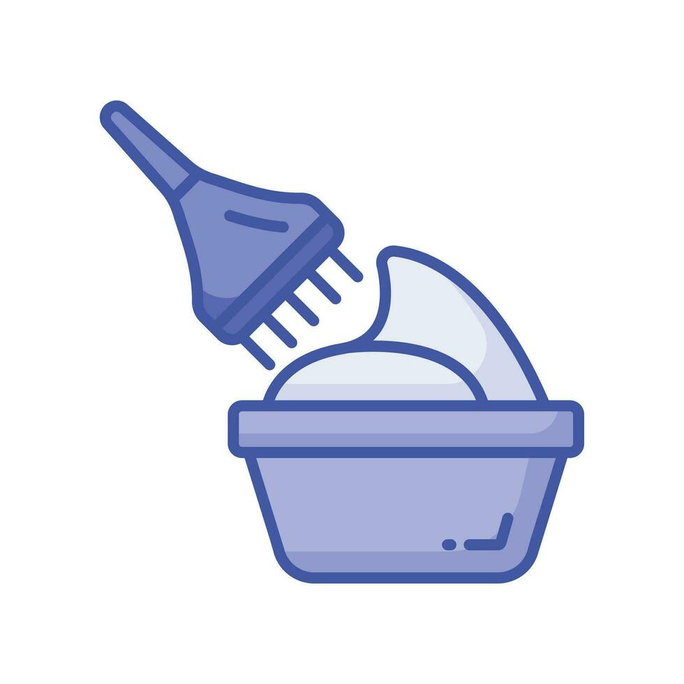 Brush with cream in bowl, concept icon of hair coloring, hair dyeing vector design