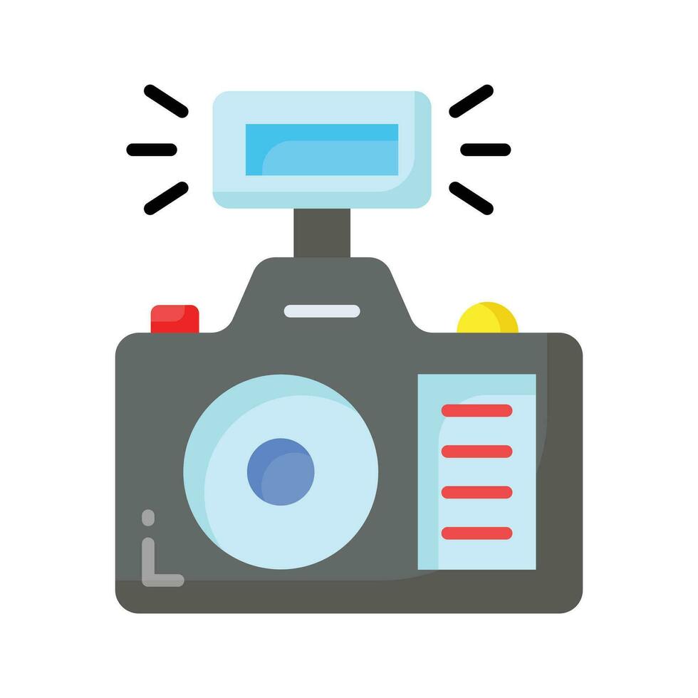 Photo camera with lens and button showing concept icon of photography in trendy style vector