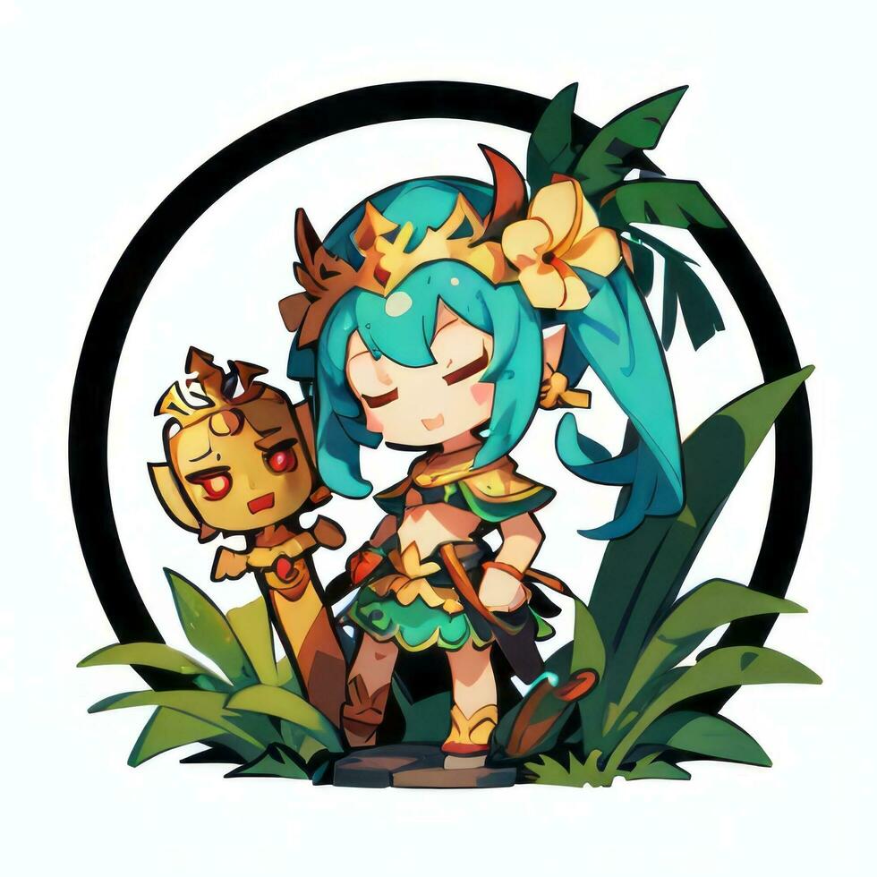 AI generated Cute Chibi Warrior Anime Avatar Gamer Icon Clip Art Sticker Decoration Simple Background photo