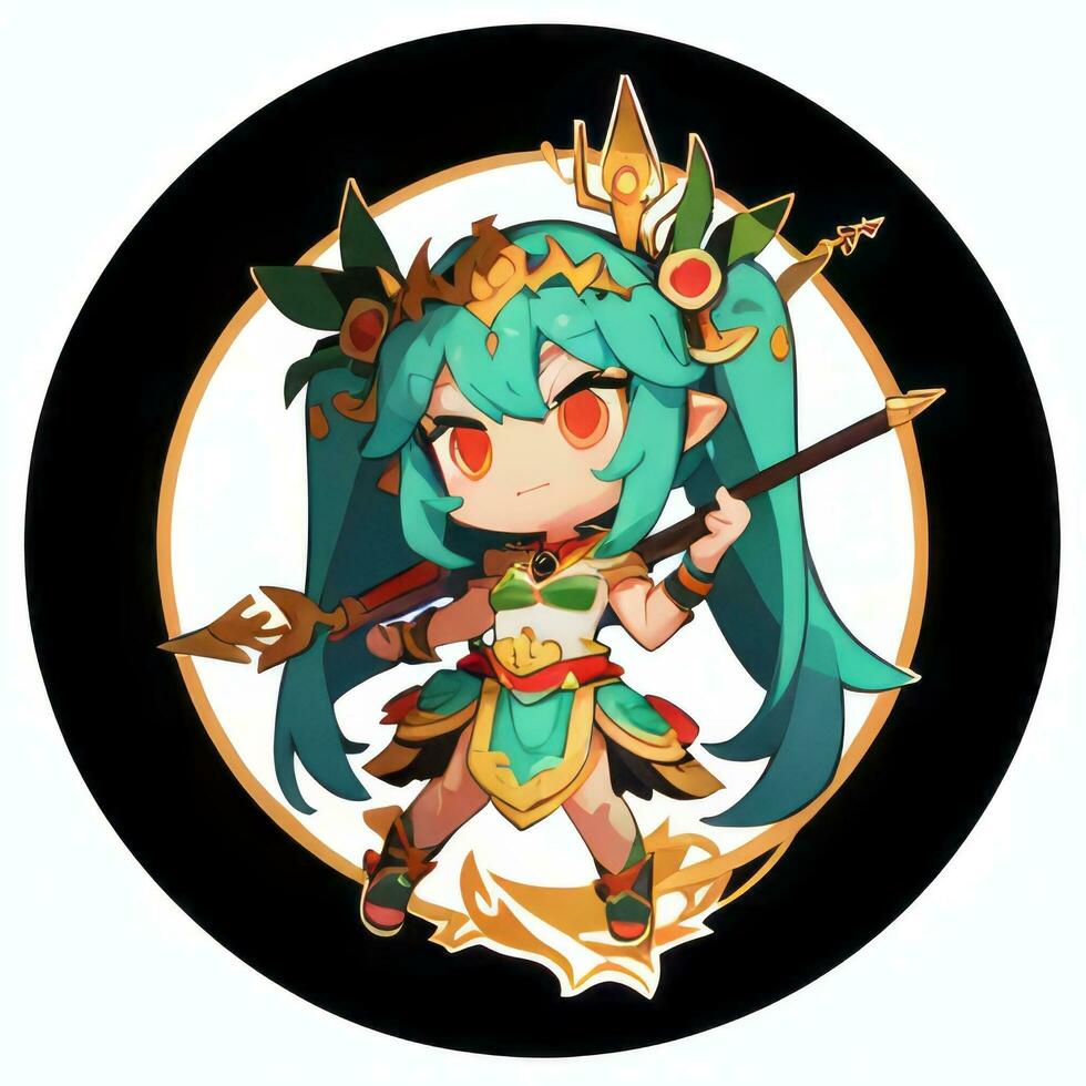 AI generated Cute Chibi Warrior Anime Avatar Gamer Icon Clip Art Sticker Decoration Simple Background photo