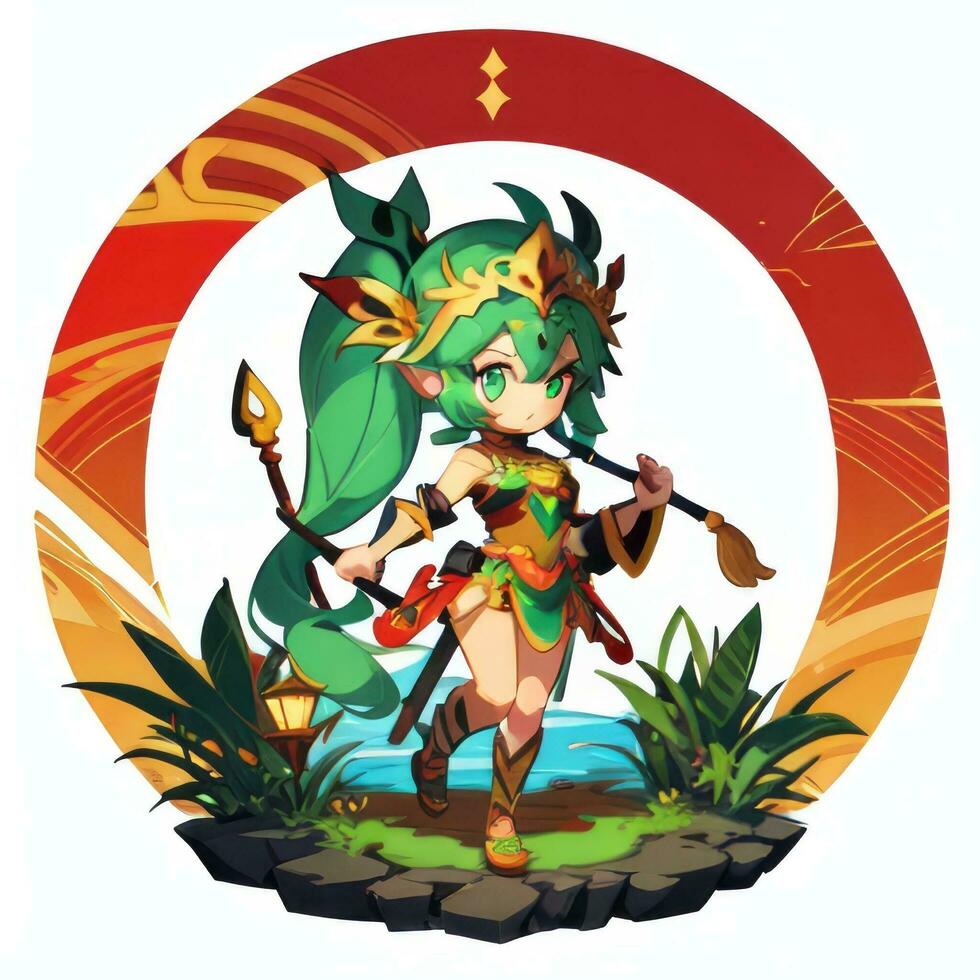 AI generated Cute Chibi Warrior Anime Avatar Gamer Icon Clip Art Sticker Decoration Simple Background photo