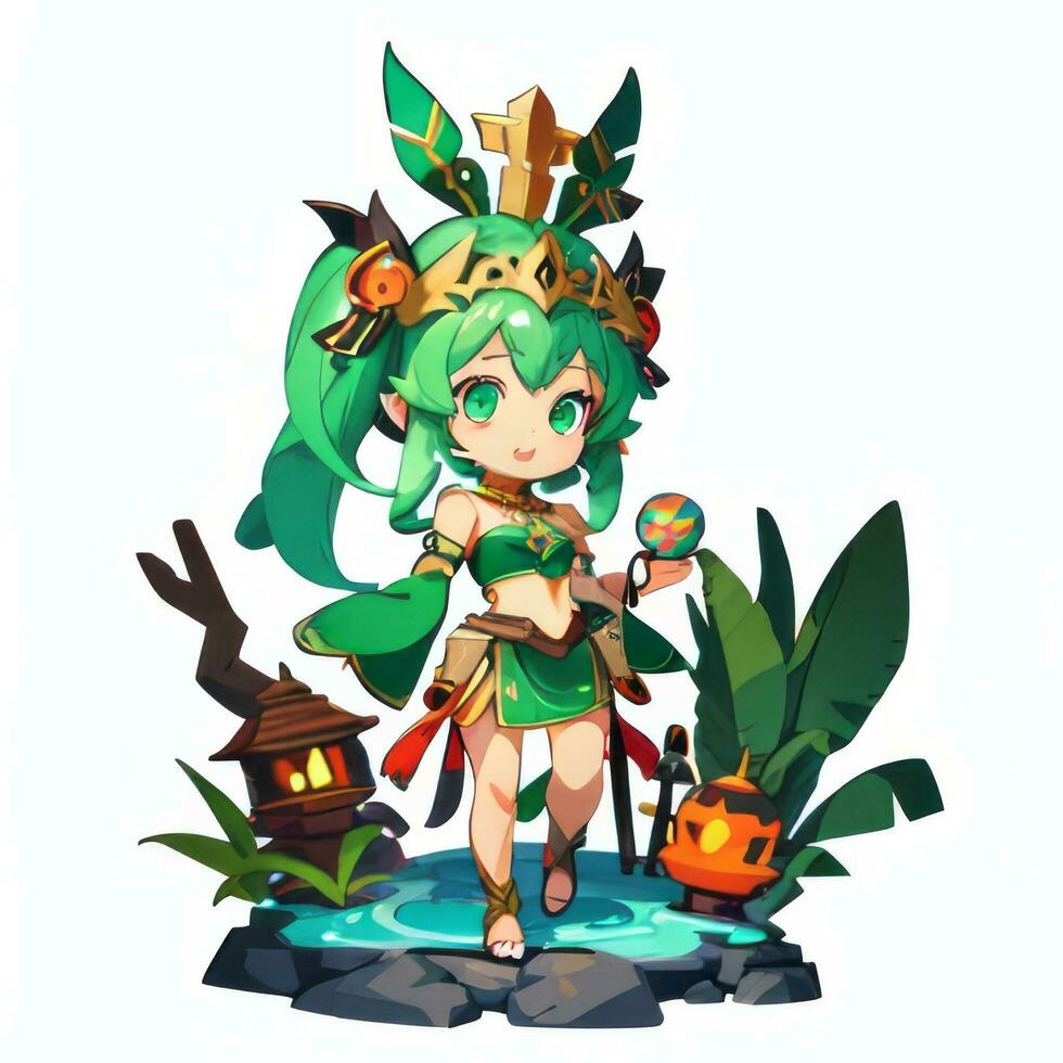 AI generated Cute Chibi Warrior Anime Avatar Gamer Icon Clip Art Sticker Decoration Simple Background photo