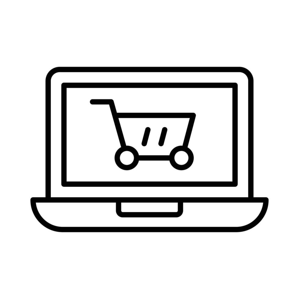 Shopping basket inside laptop showing concept icon of online shopping, vector of shopping website