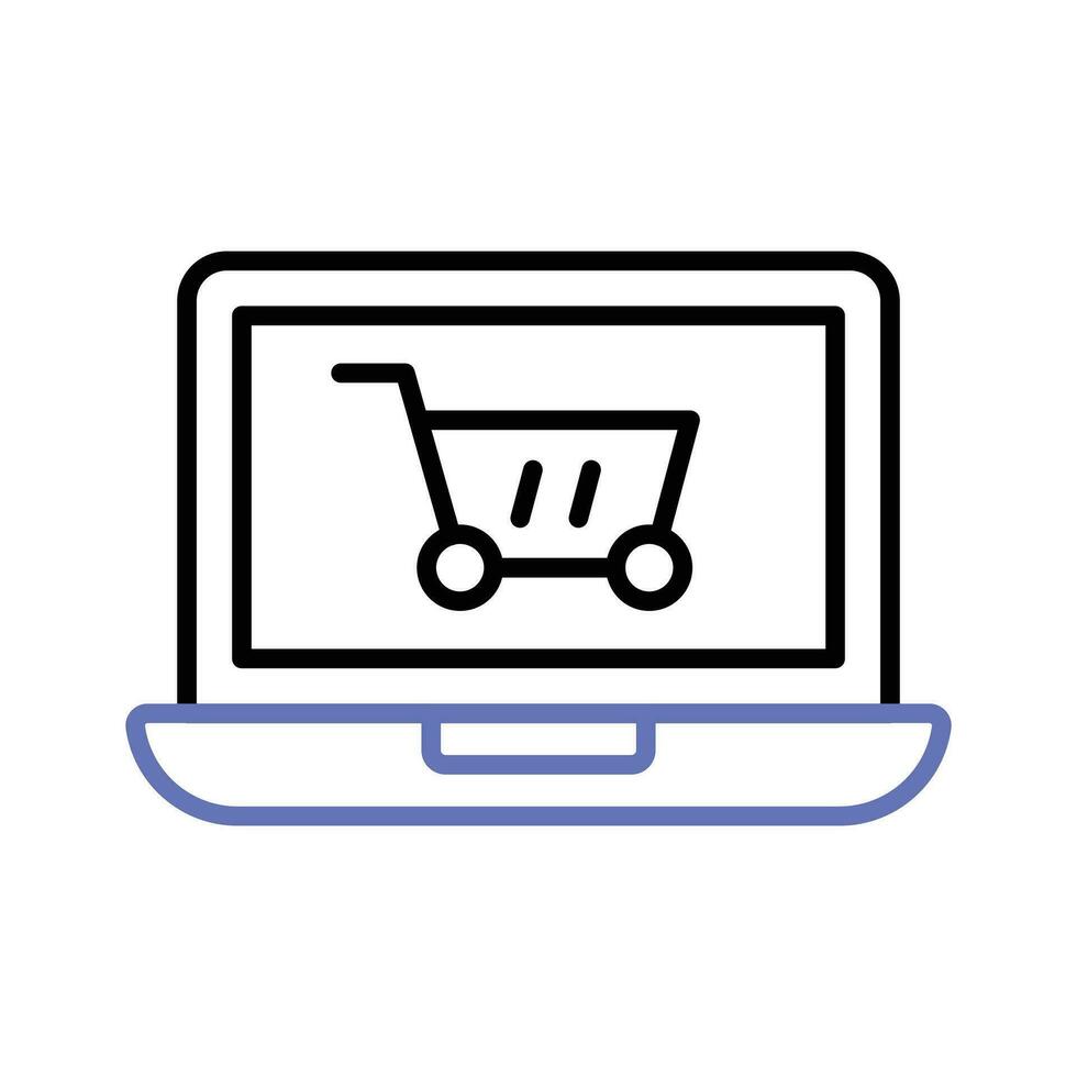 Shopping basket inside laptop showing concept icon of online shopping, vector of shopping website