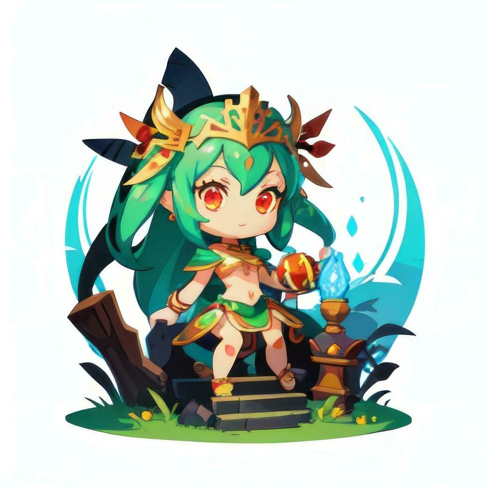 AI generated Cute Chibi Warrior Anime Avatar Gamer Icon Clip Art Sticker Decoration Simple Background photo