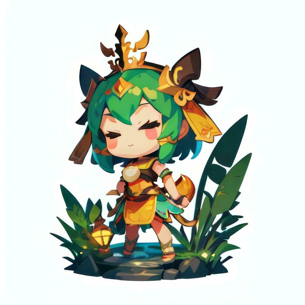 AI generated Cute Chibi Warrior Anime Avatar Gamer Icon Clip Art Sticker Decoration Simple Background photo