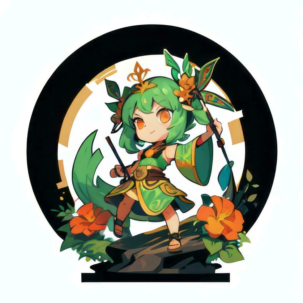 AI generated Cute Chibi Warrior Anime Avatar Gamer Icon Clip Art Sticker Decoration Simple Background photo