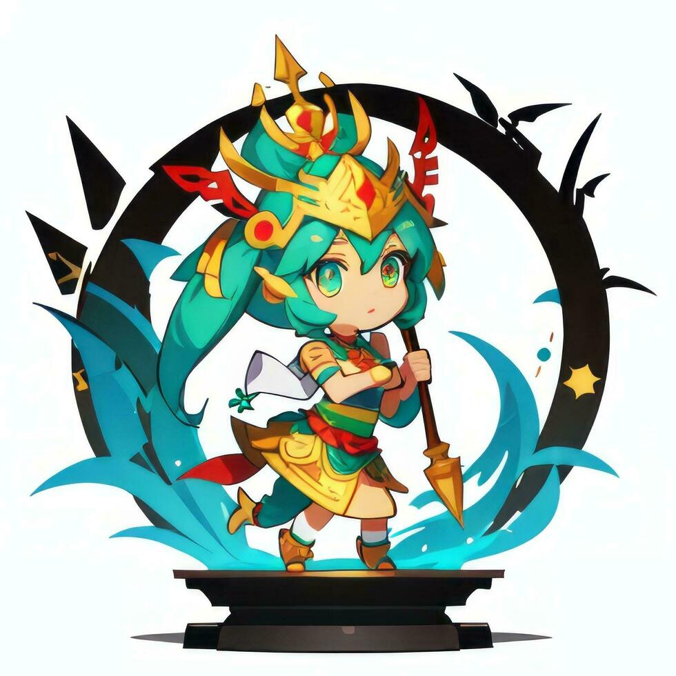 AI generated Cute Chibi Warrior Anime Avatar Gamer Icon Clip Art Sticker Decoration Simple Background photo
