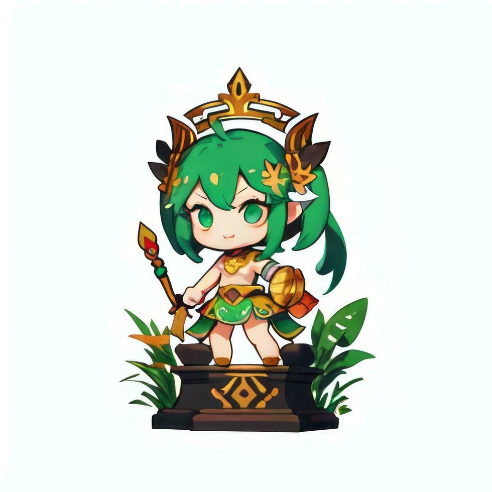 AI generated Cute Chibi Warrior Anime Avatar Gamer Icon Clip Art Sticker Decoration Simple Background photo