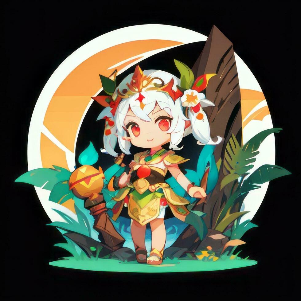 AI generated Cute Chibi Warrior Anime Avatar Gamer Icon Clip Art Sticker Decoration Simple Background photo