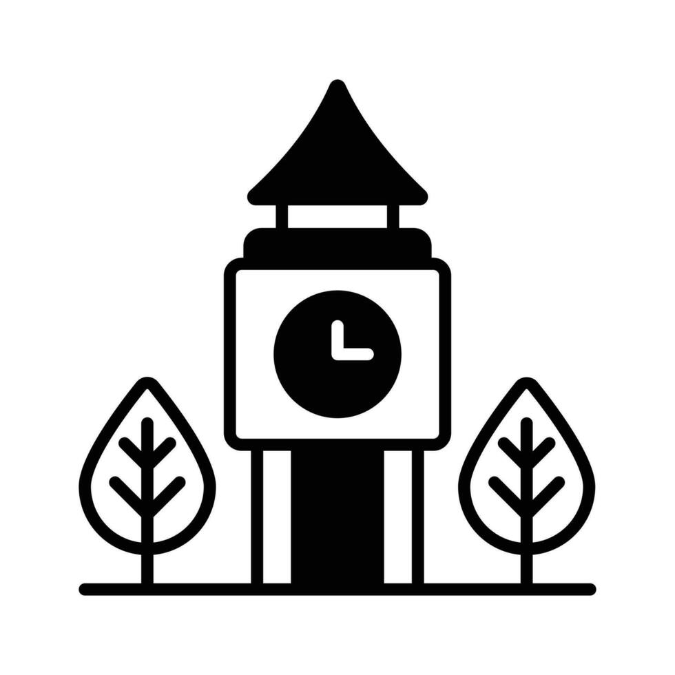 un icono de reloj torre en moderno diseño estilo, aislado en blanco antecedentes vector