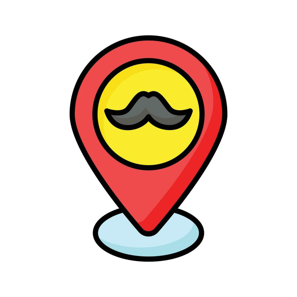 Barbershop location, salon point, Mustache inside map pin, hairdresser location vector