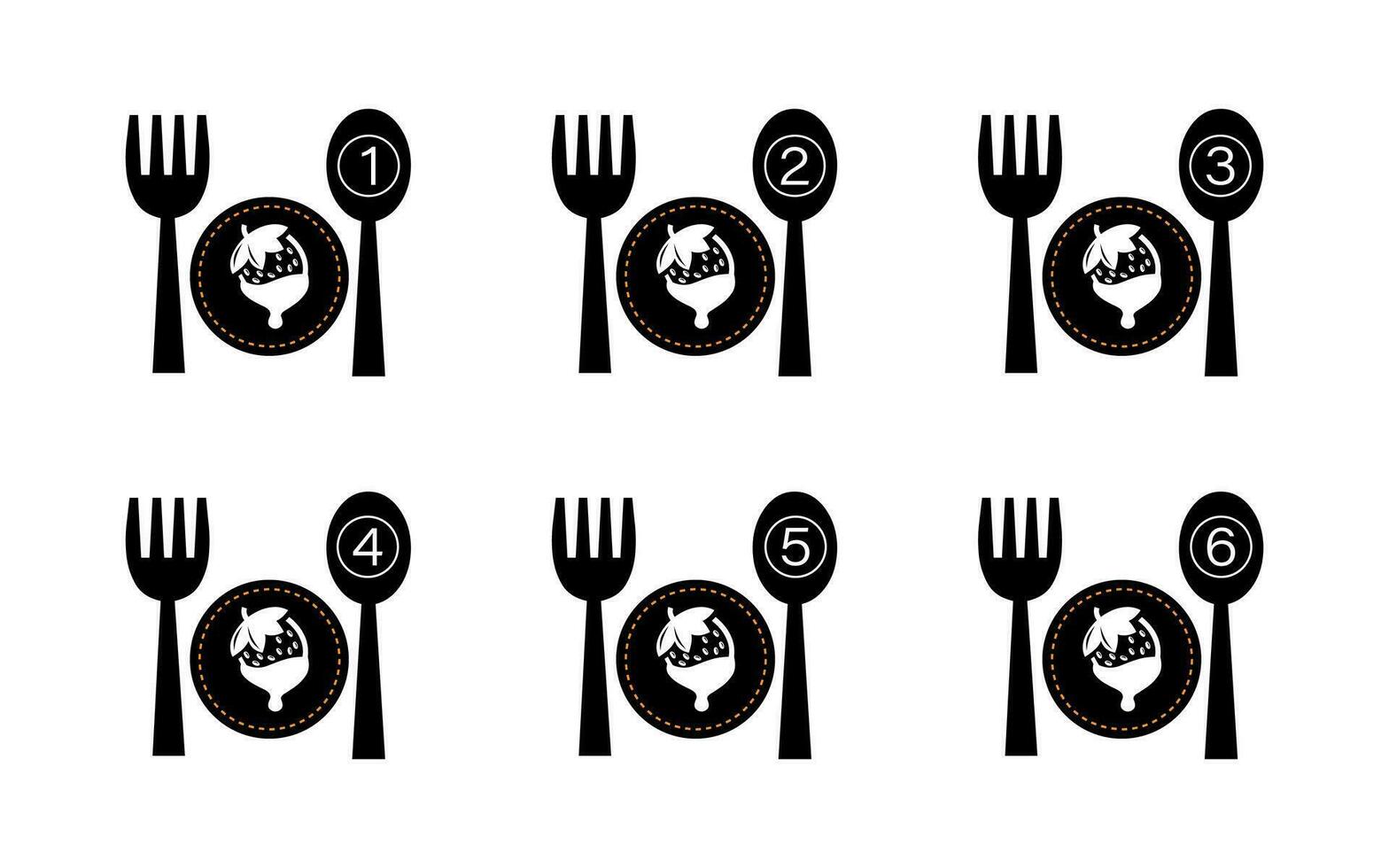 Dish portion number symbol spoon and plate, restaurant icon. vector