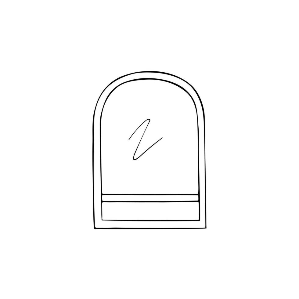 Hand-drawn mirror illustration in doodle style. Furniture illustration. Isolated on q white background. vector