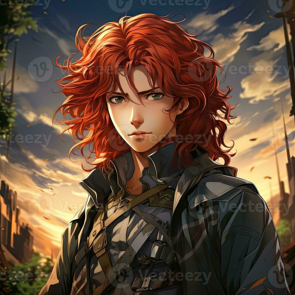 AI Generated Beautiful young redhead woman soldier portrait. Ai Generative. photo