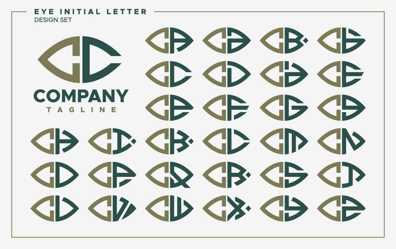 Luxury eye or leaf shape letter C CC logo design set vector