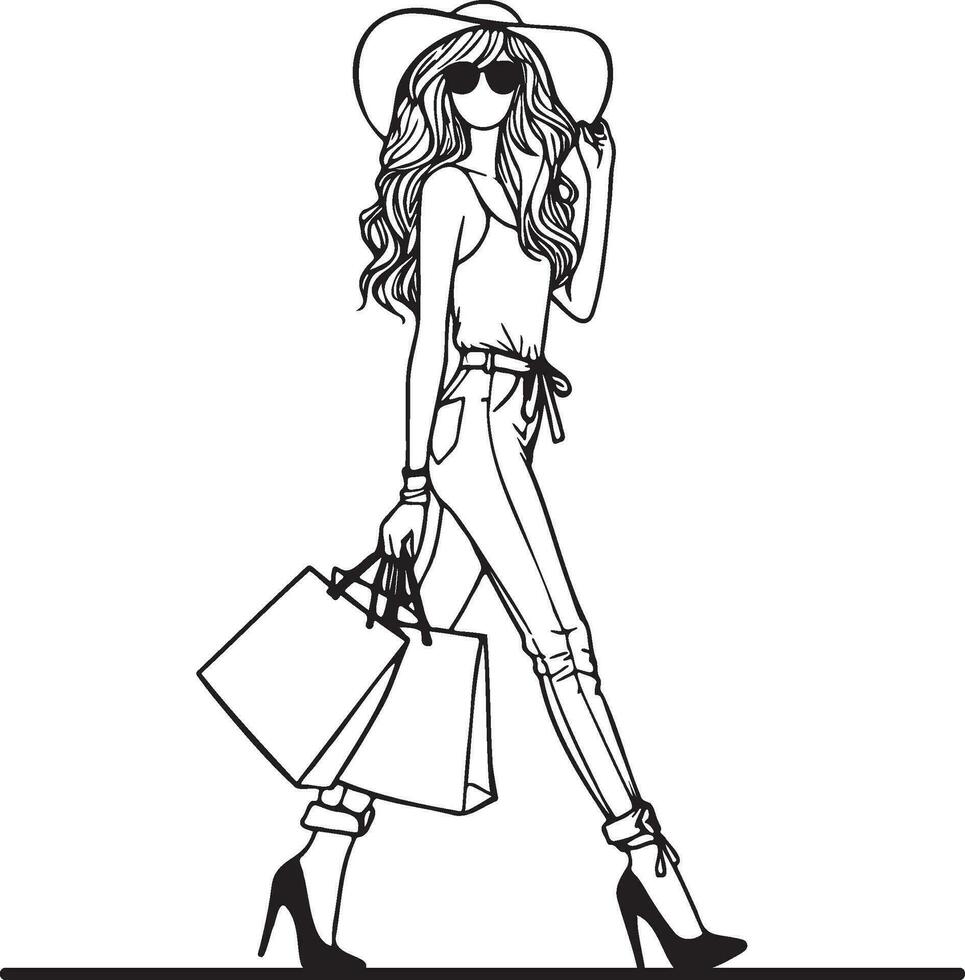 Fashion Woman Shopping Illustration. vector