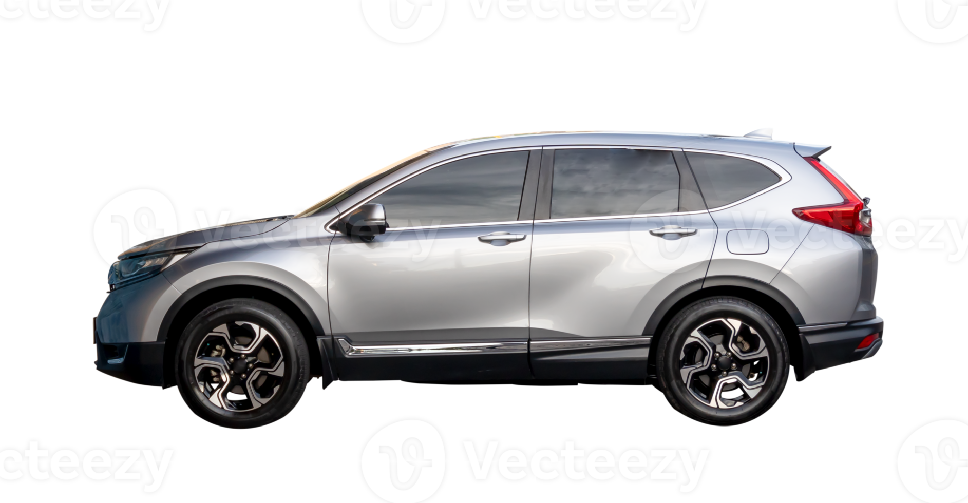 Side view of luxurious gray SUV car isolated with clipping path in png file format