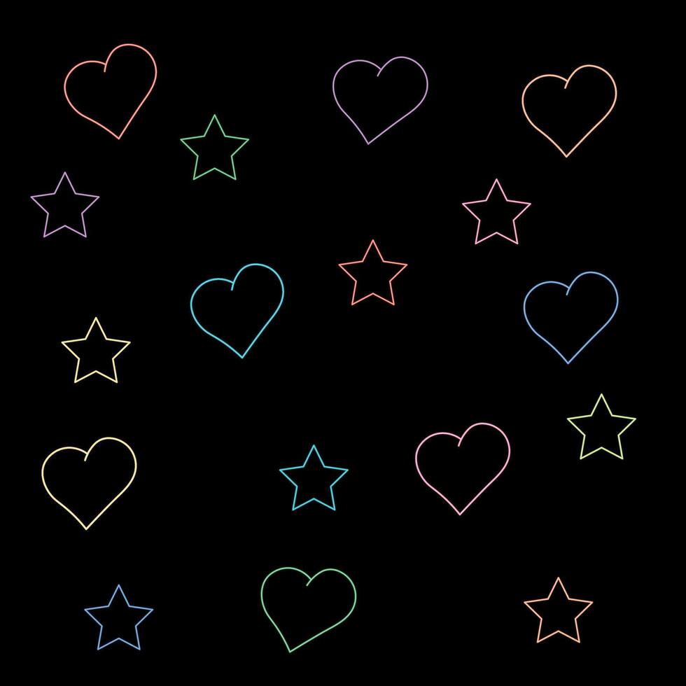 Neon colored hearts pattern on black background vector