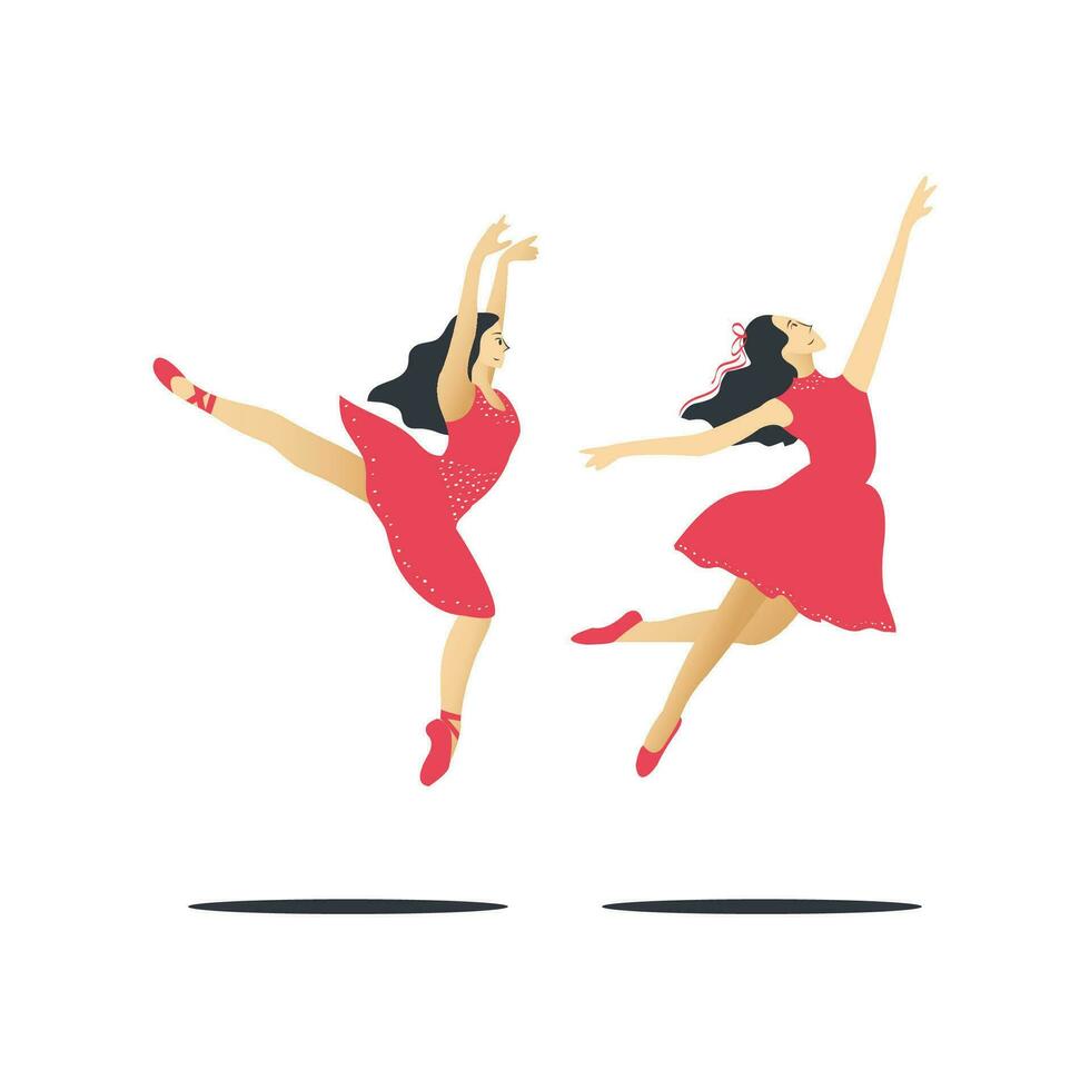 Ballet dancer in red dress. Vector illustration in flat style.