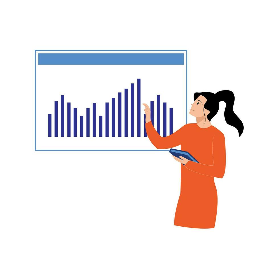 Businesswoman with clipboard and graph on whiteboard vector
