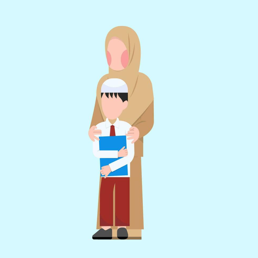 Indonesian Elementary Hijab Teacher And Student vector