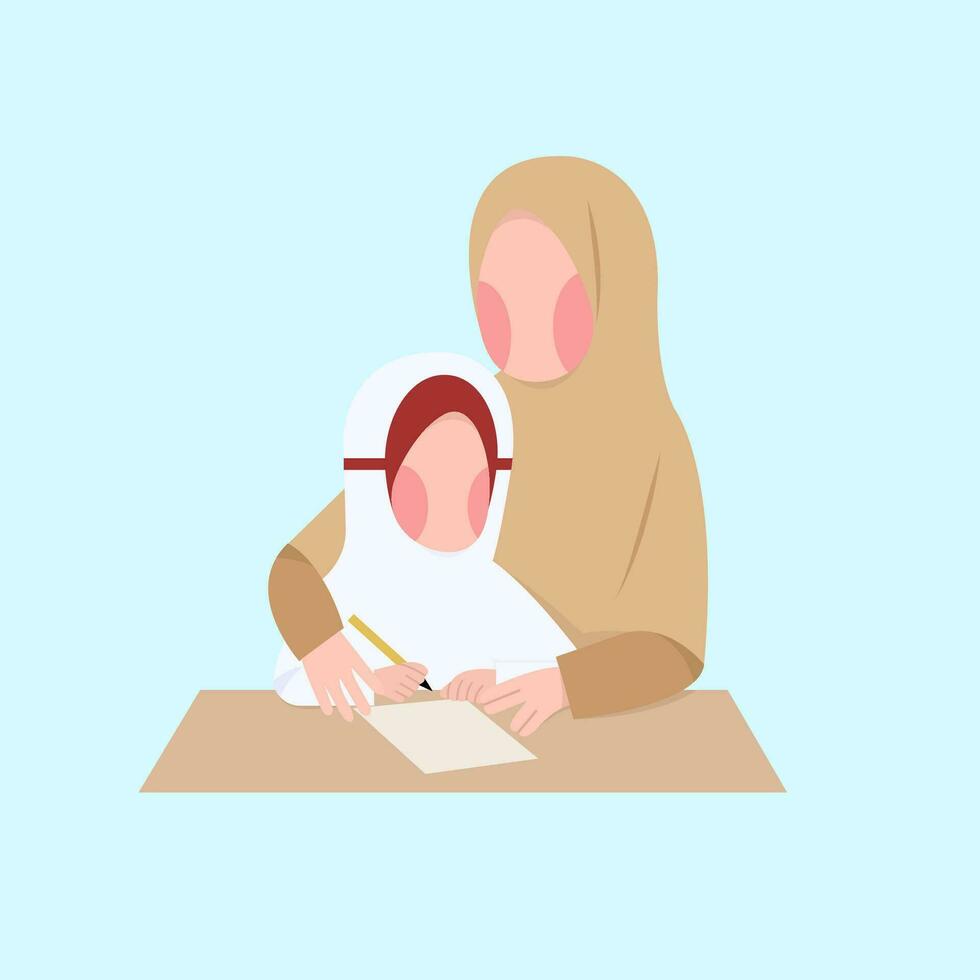 Indonesian Elementary Hijab Teacher And Student vector