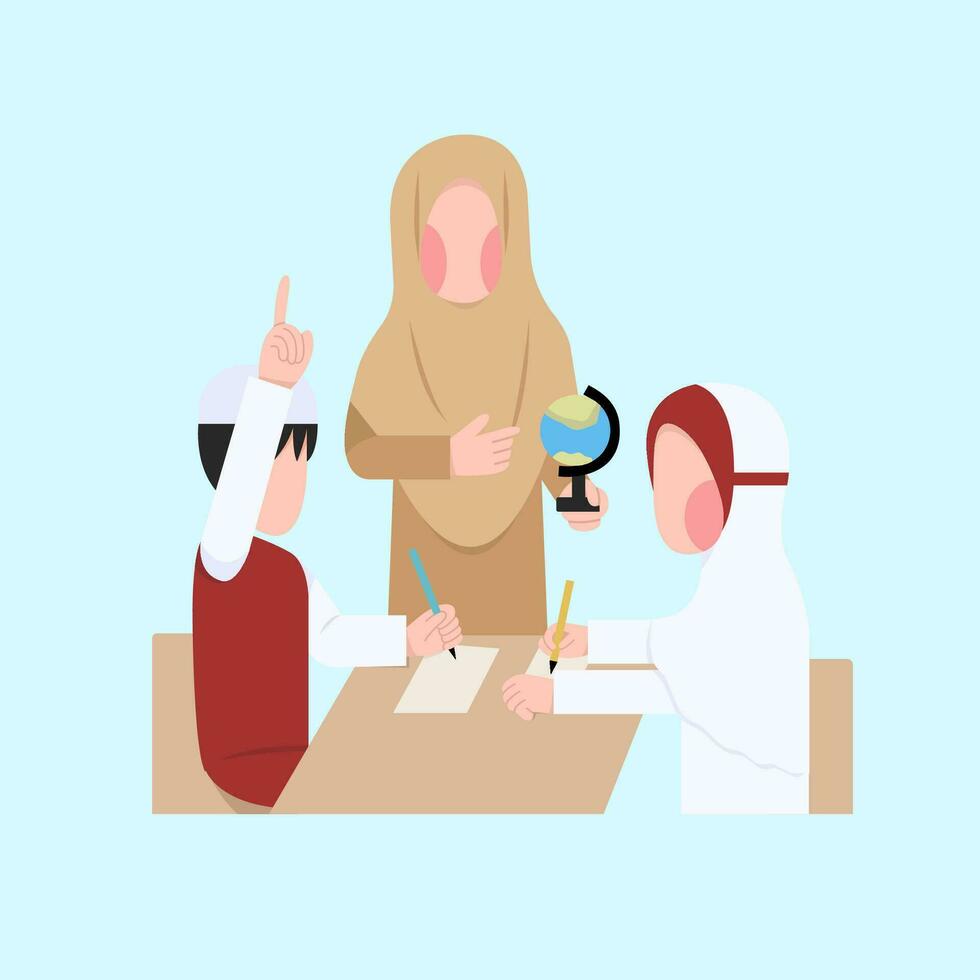 Indonesian Elementary Hijab Teacher And Student vector