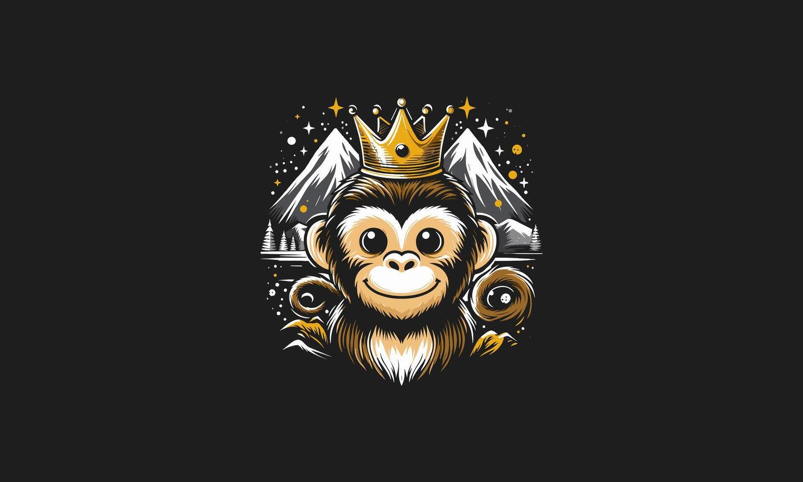 head monkey smile wearing crown on mountain vector mascot design