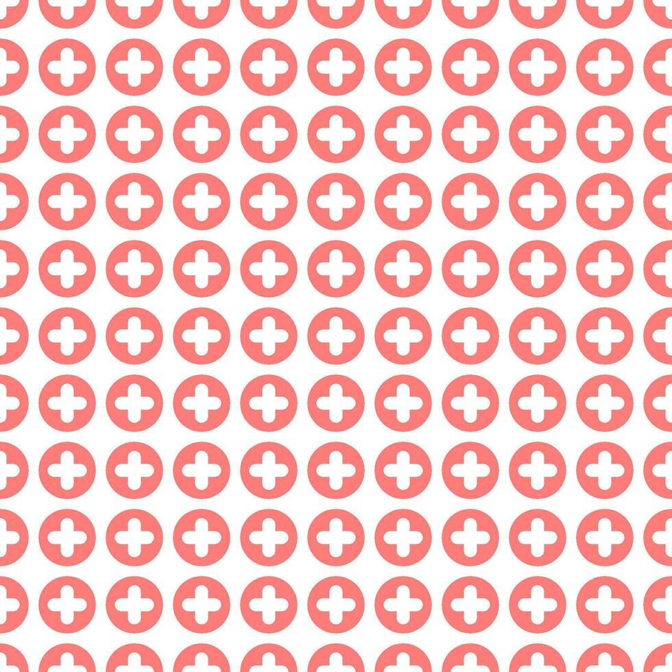 Plus cross pattern. Abstract medical seamless background. Vector hospital and healthcare geometric symbol. Simple red elements on white backdrop.