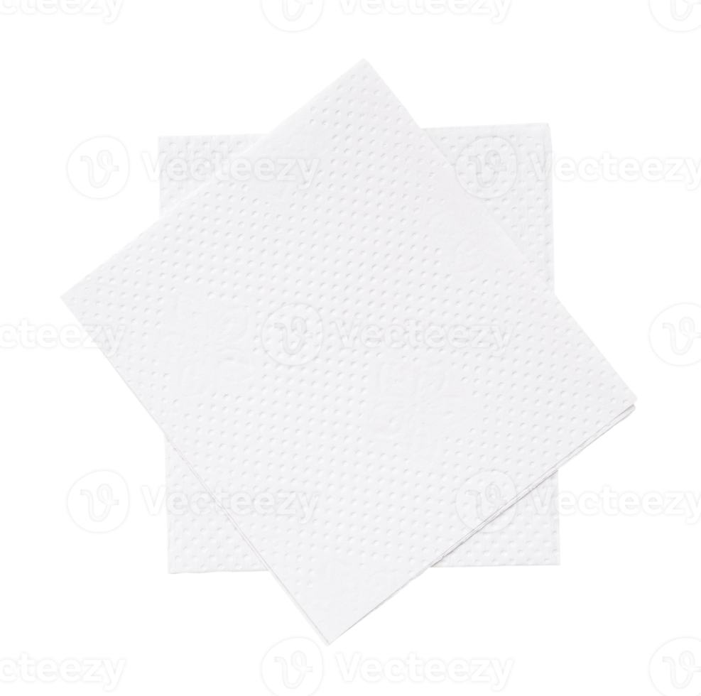 Top view of two folded tissue paper in stack tidily prepared for use in toilet or restroom isolated with clipping path in png file format