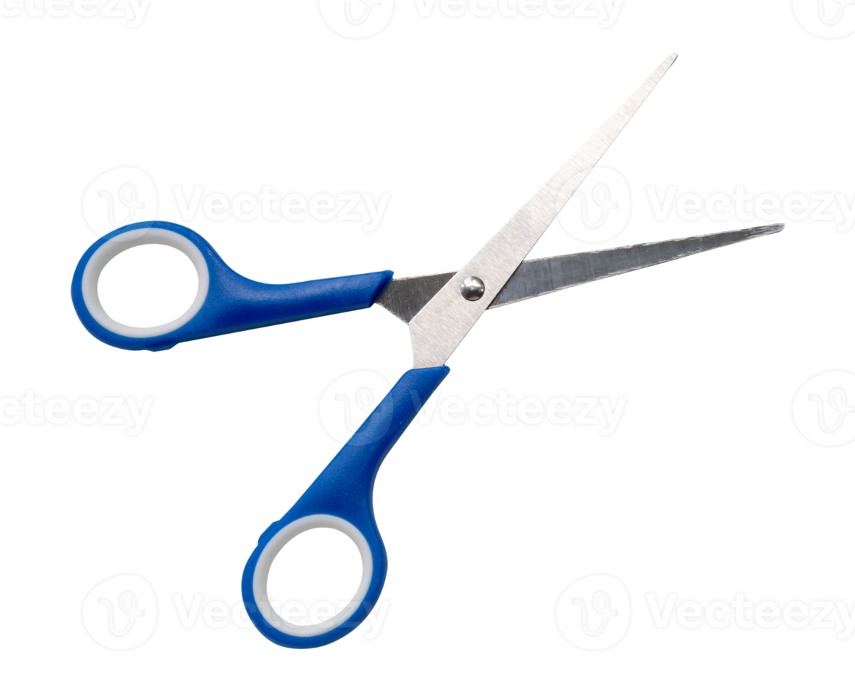 Small multipurpose scissors with blue handle isolated with clipping path in png file format