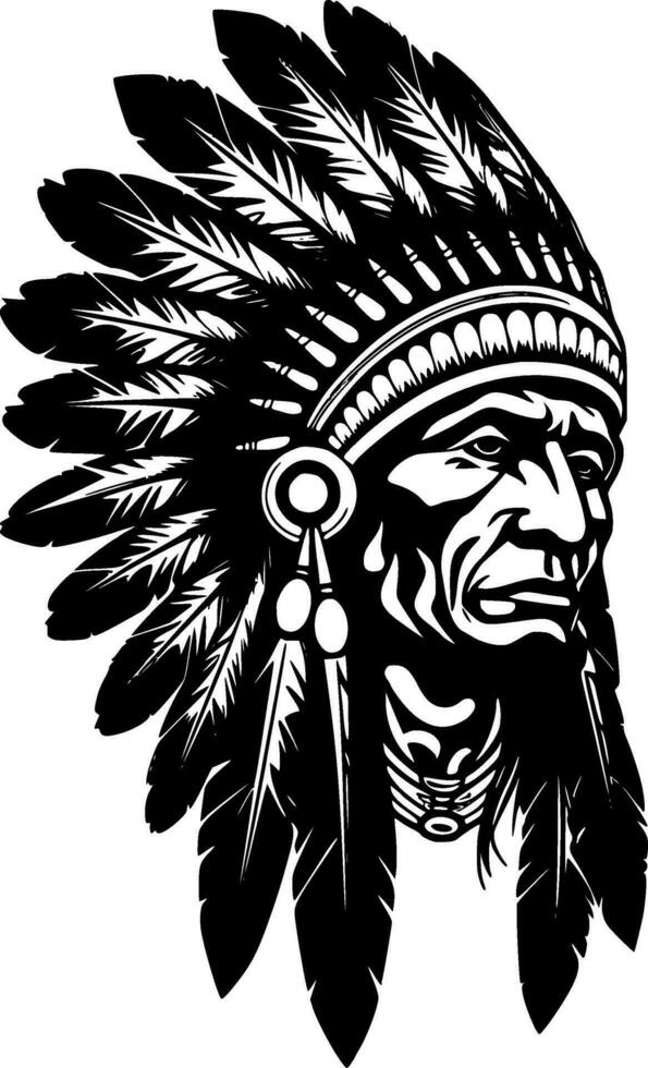 Indian Chief, Black and White Vector illustration