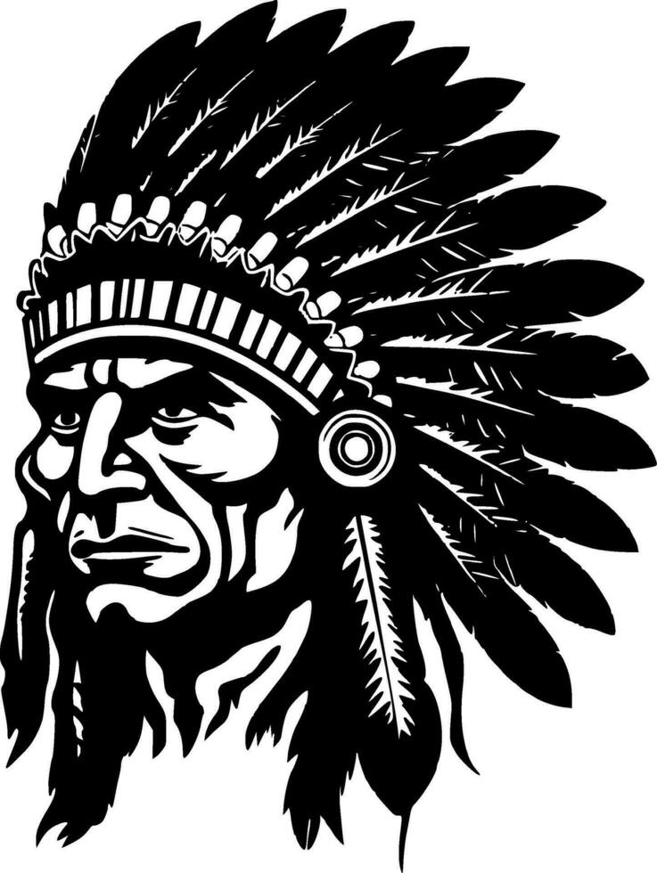 Indian Chief - Black and White Isolated Icon - Vector illustration