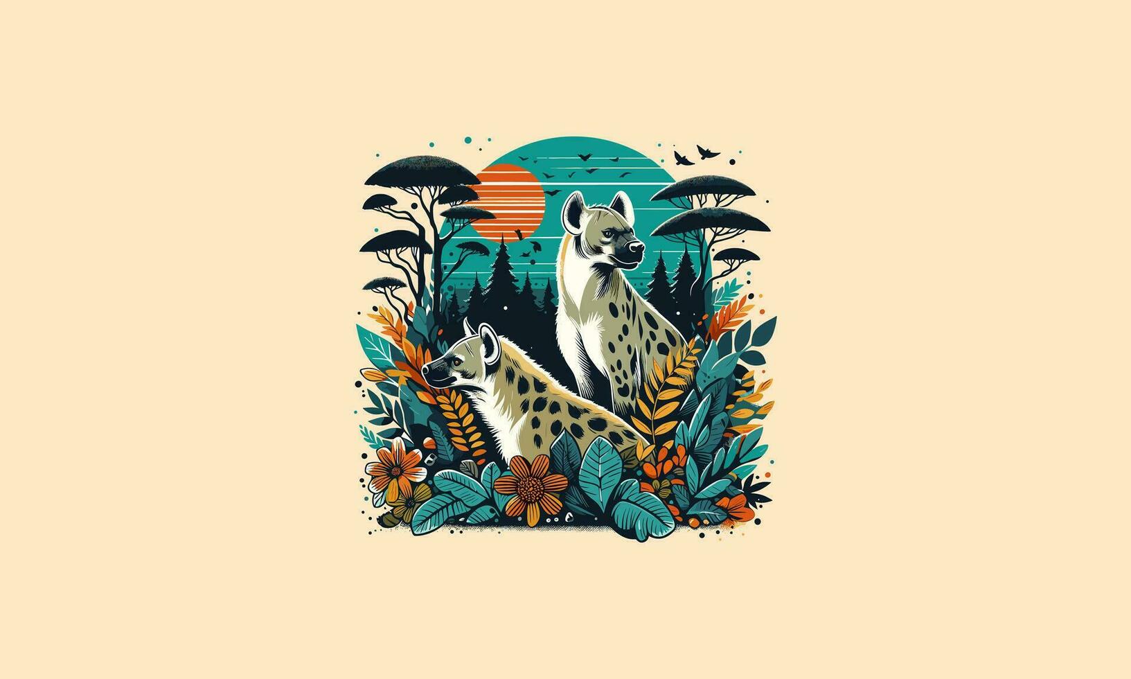 hyena on forest vector illustration flat design