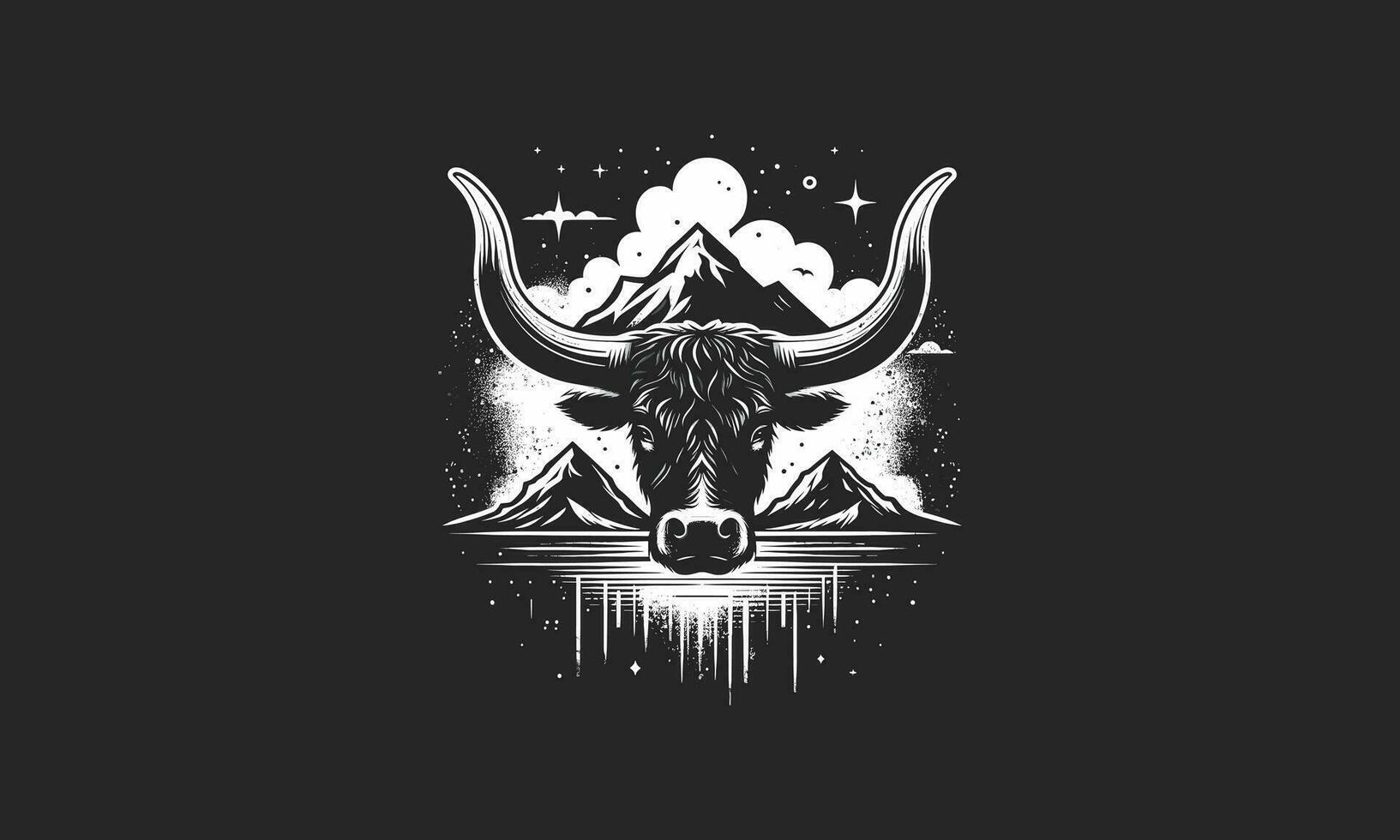 head cow long horn on mountain vector flat design