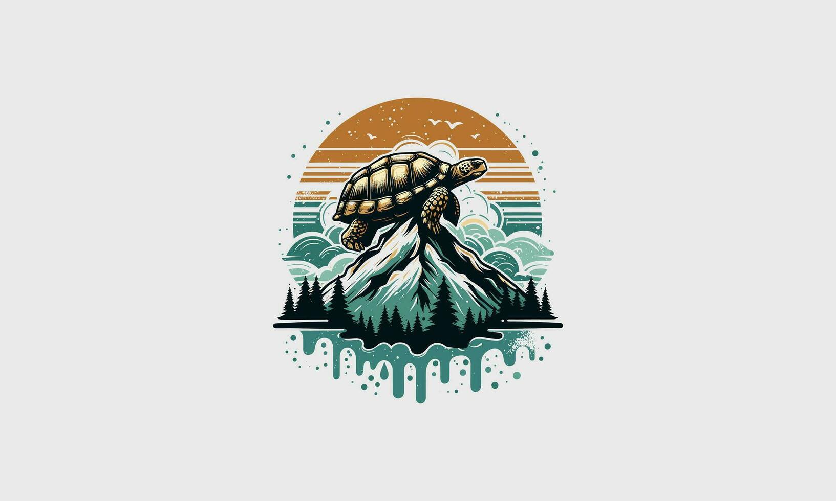 turtle on sea and mountain vector illustration flat design
