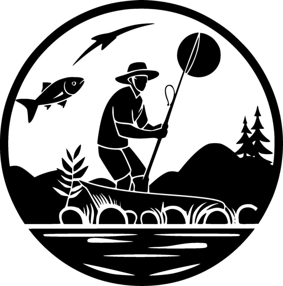 Fishing - Black and White Isolated Icon - Vector illustration