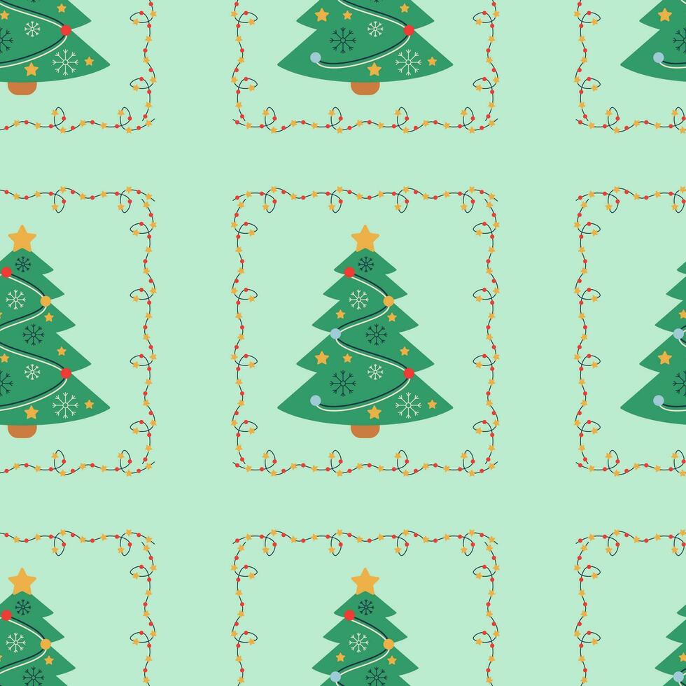 Christmas pattern with tree with decorations. vector