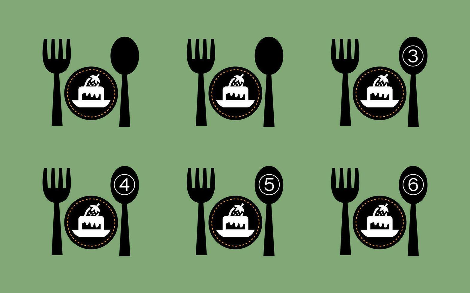 Restaurant icon, dish portion number symbol spoon and plate. vector