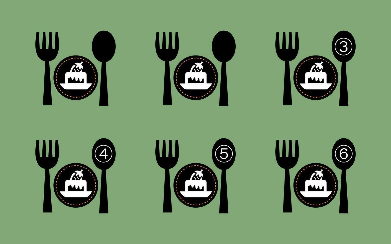 Restaurant icon, dish portion number symbol spoon and plate. vector