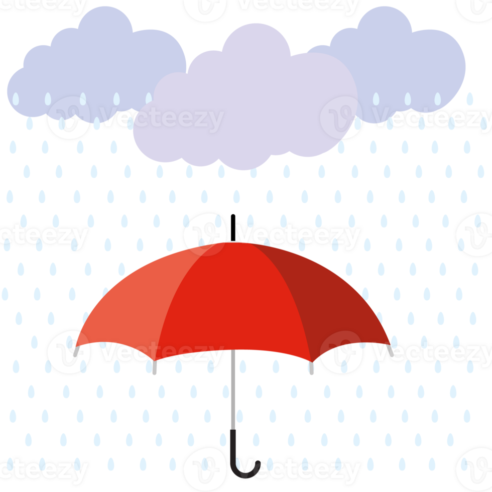 Cloud, rain and opened umbrella in the rain. png