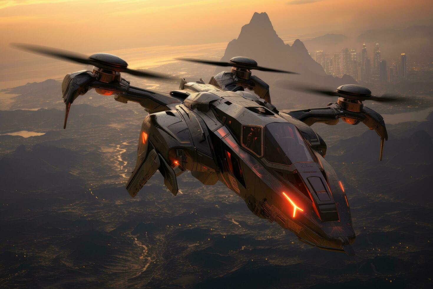 AI generated Helicopter in the fire. army helicopter flying on sky 3D render, Ai generated photo