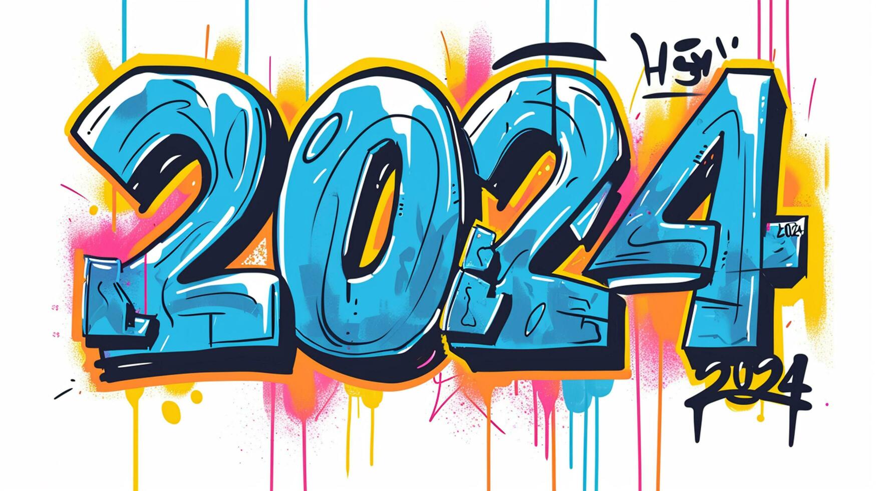 AI generated Futuristic and Dynamic Graffiti Artwork of 2024 Isolated on White Background for Contemporary Concepts photo