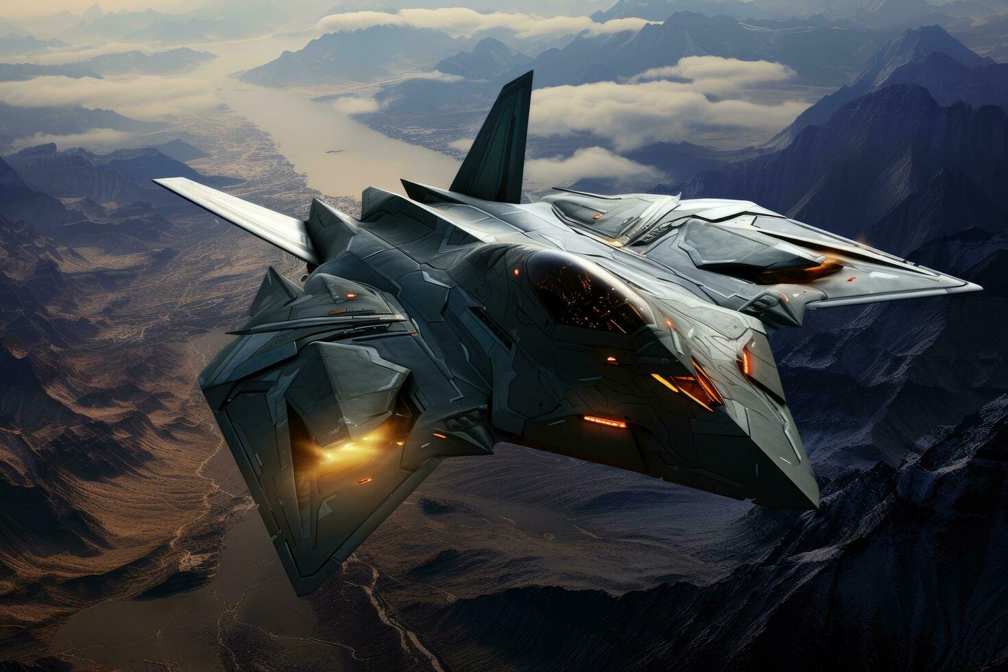 AI generated Military fighter jet in the fire. 3d illustration. Military jet on fire, AI Generated photo