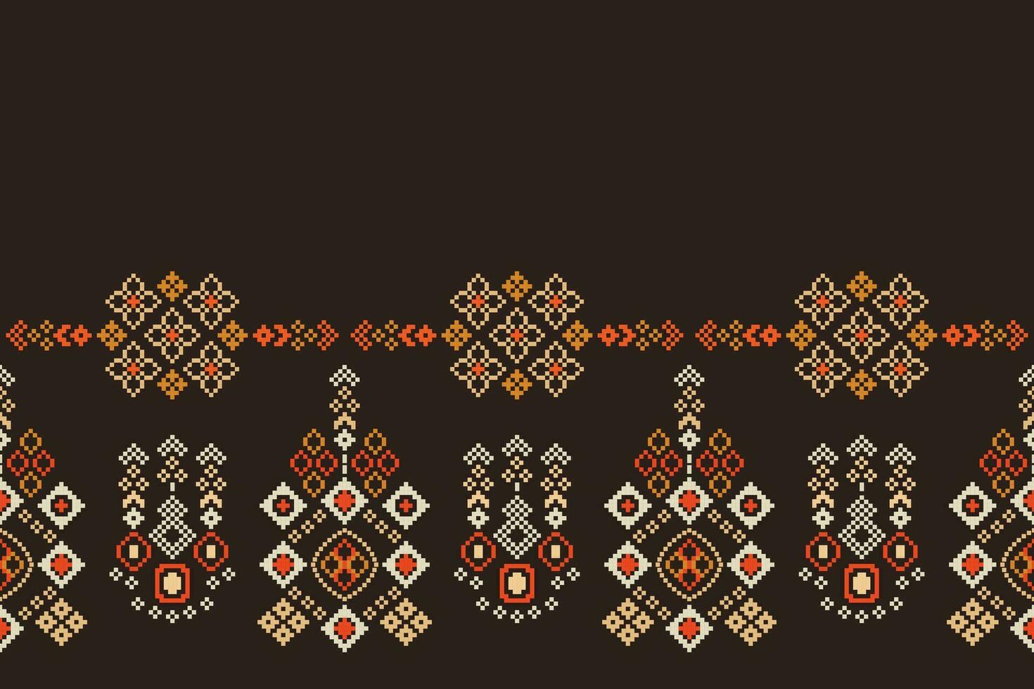Ethnic geometric fabric pattern Cross Stitch.Ikat embroidery Ethnic oriental Pixel pattern brown background. Abstract,vector,illustration. Texture,clothing,scarf,decoration,carpet,silk wallpaper. vector